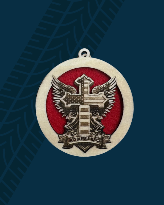 Cross – God Bless America Wooden Car Air Freshener