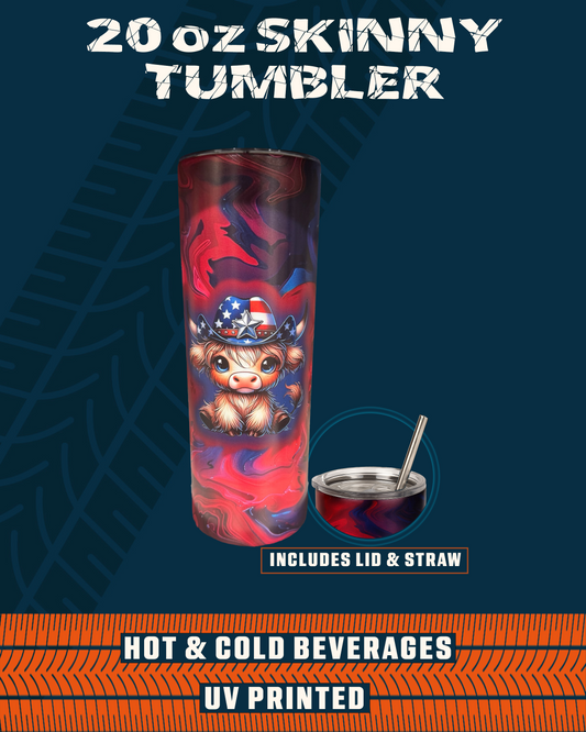 UV Printed Tumbler - Patriotic Highland Cow